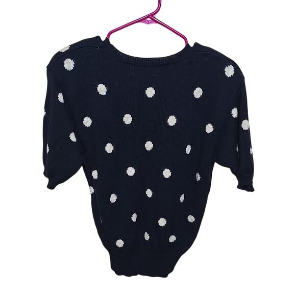 Vtg 90s JH Collectibles Blue Wool Polka Dot Preppy Sweater Womans Size Medium - Picture 2 of 5